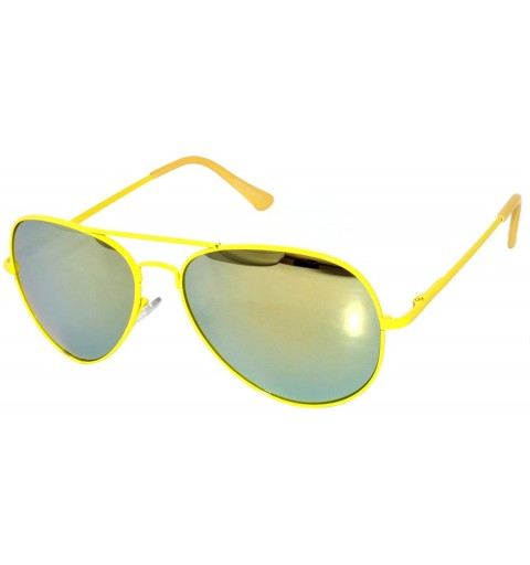 Aviator Colored Metal Frame with Full Mirror Lens Spring Hinge - Yellow_mirror_lens - CK122DQFMYJ $10.62