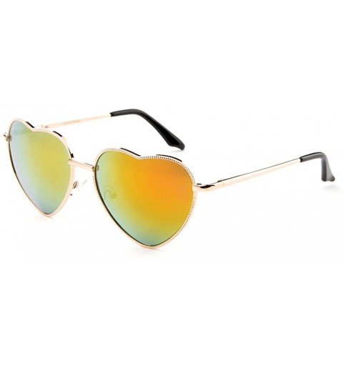 Aviator Women Heart Shaped Aviator Sunglasses Thin Metal Frame Flash Lens Color Lens with Spring Hinge - C1182MHI07Y $7.32