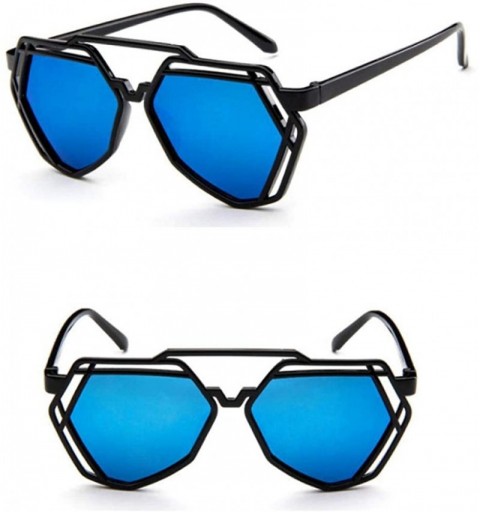 Aviator Fashion Polygon Women Sunglasses UV400 Oculos De Sol Brand C8 Black Green - C1 Black Blue - C418YZWUGS5 $21.90