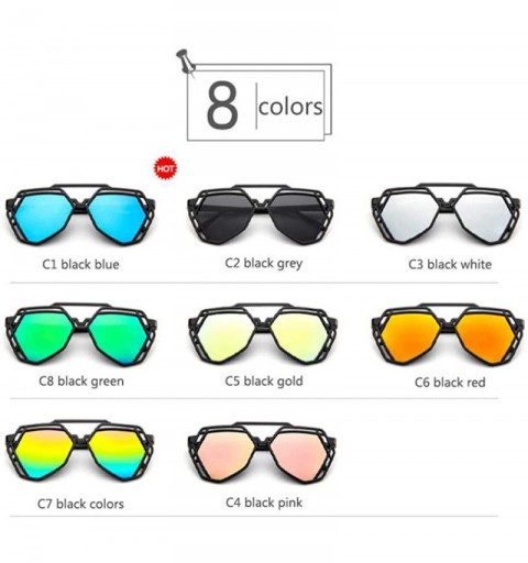 Aviator Fashion Polygon Women Sunglasses UV400 Oculos De Sol Brand C8 Black Green - C1 Black Blue - C418YZWUGS5 $9.98