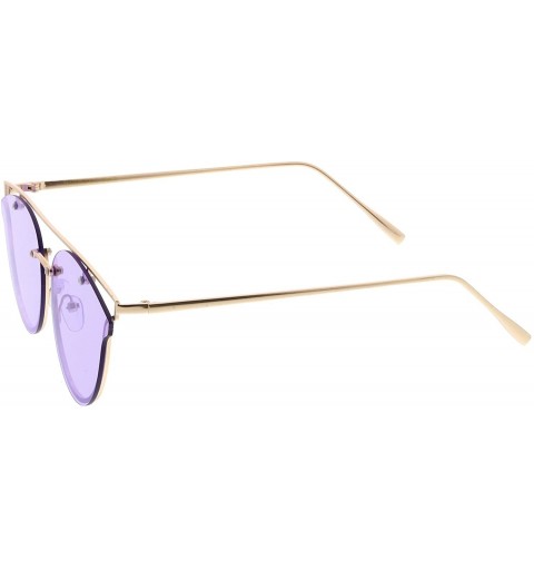 Rimless Modern Crossbar Horn Rimmed Round Flat Lens Rimless Sunglasses 52mm - Gold / Purple - C1183IION00 $9.79