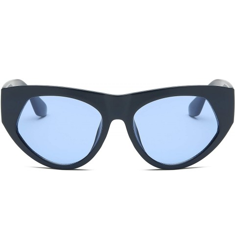 Cat Eye Women Fashion Retro Vintage Round Cat Eye Designer Sunglasses - Blue - CB18I54LKL2 $9.16