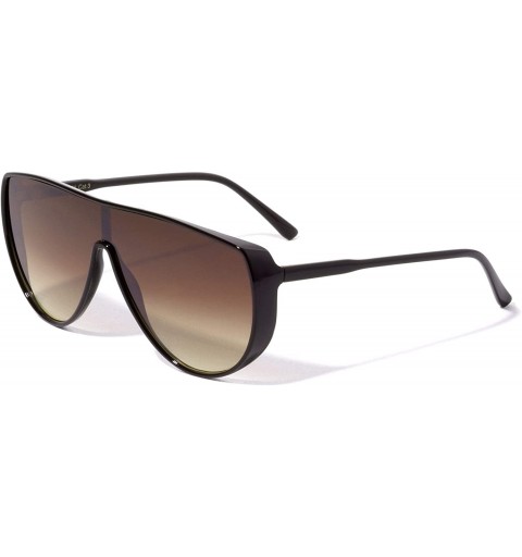 Shield Flat Top Round Shield Fashion Sunglasses - Brown - CI196ZGX8AG $30.69