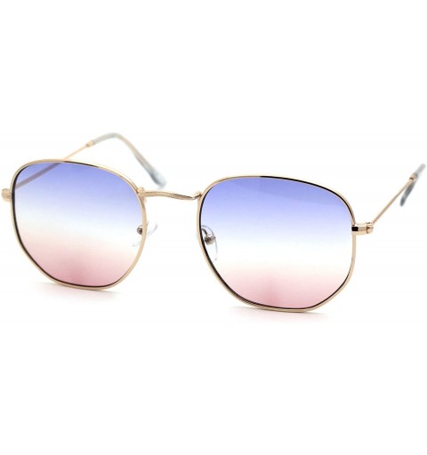 Rectangular Mens Hippie Pimp Tiedye Lens Rectangular Dad Metal Rim Sunglasses - Gold Purple Pink - C818UIH9WQ2 $11.79