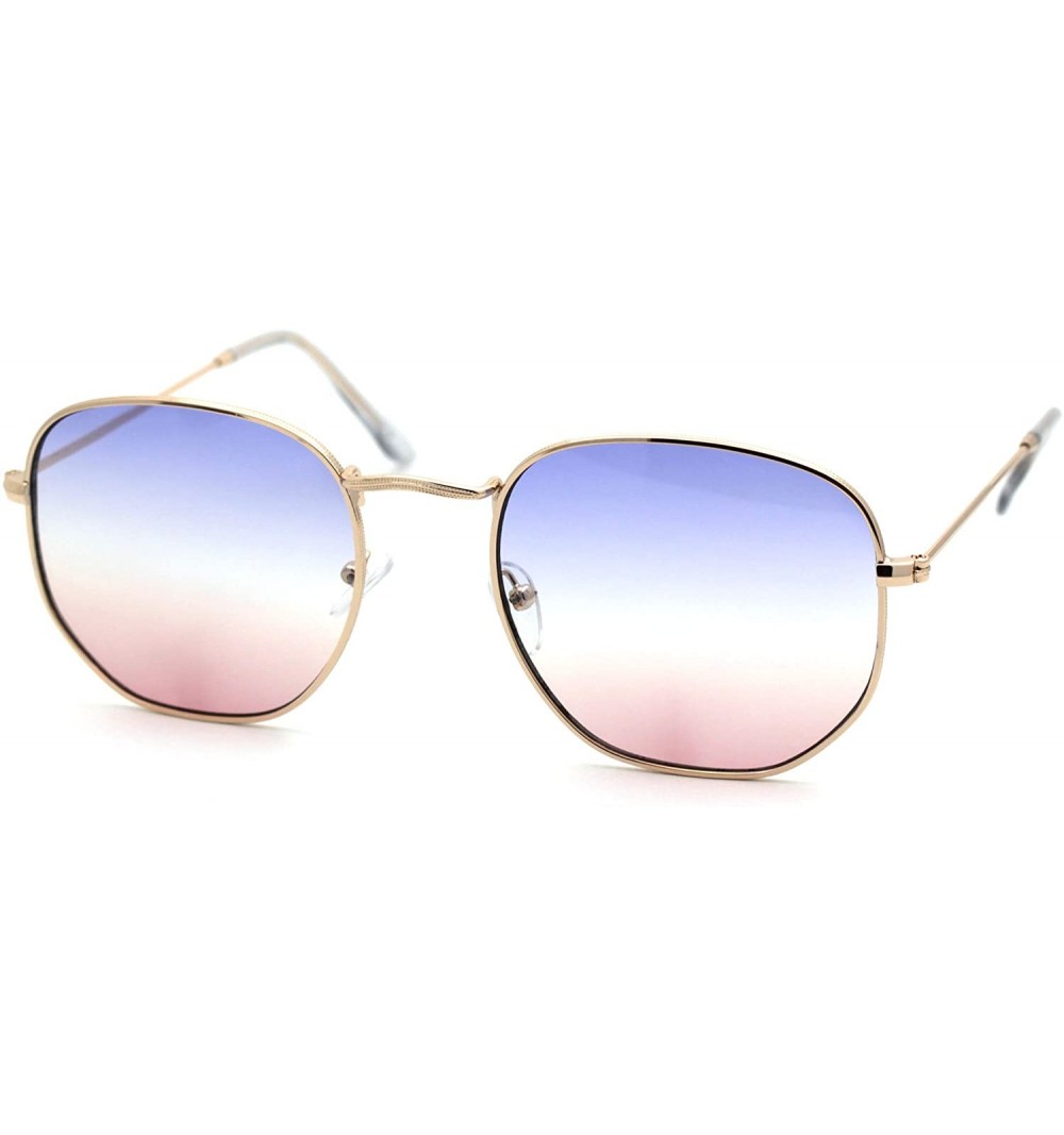 Rectangular Mens Hippie Pimp Tiedye Lens Rectangular Dad Metal Rim Sunglasses - Gold Purple Pink - C818UIH9WQ2 $11.79