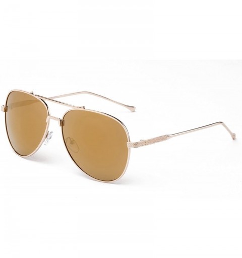 Round "Tinsha" Classic Pilot Style Fashion Sunglasses - Gold/Light Brown - CE12MCS5SGP $14.75