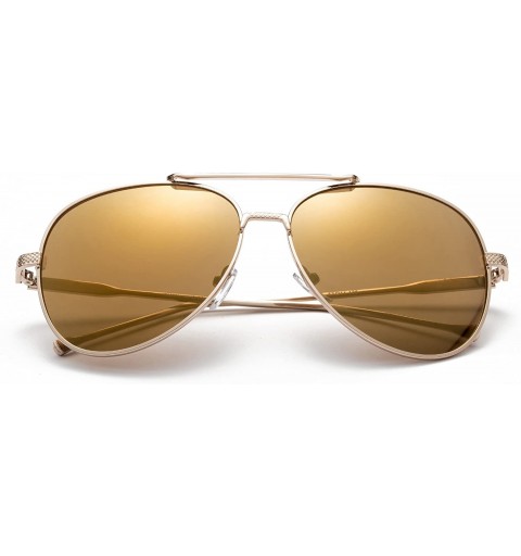 Round "Tinsha" Classic Pilot Style Fashion Sunglasses - Gold/Light Brown - CE12MCS5SGP $14.75