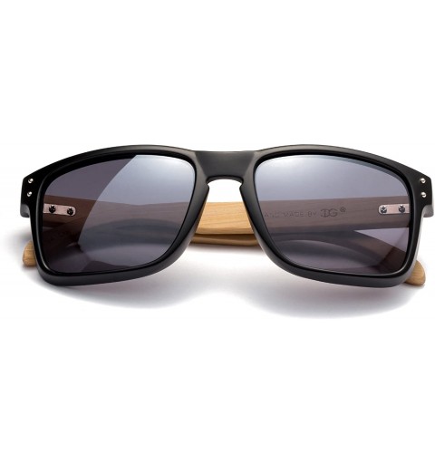 Round "Camarillo" Flat Top Squared Design Fashion Real Bamboo Sunglasses - Matte Black/Light Bamboo - C912M1OCAQ5 $15.28