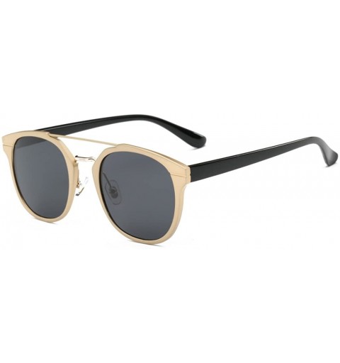 Round Vintage Fashion Round Polarized Sunglasses Full-rim Metal Frame Mirror Lenses - Gold/Gray - CG12LA1D2NF $20.20