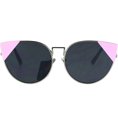 Cat Eye Womens Retro Fashion Bat Tip Round Cat Eye Metal Rim Sunglasses - Silver Pink - CV182W6S4SY $7.67