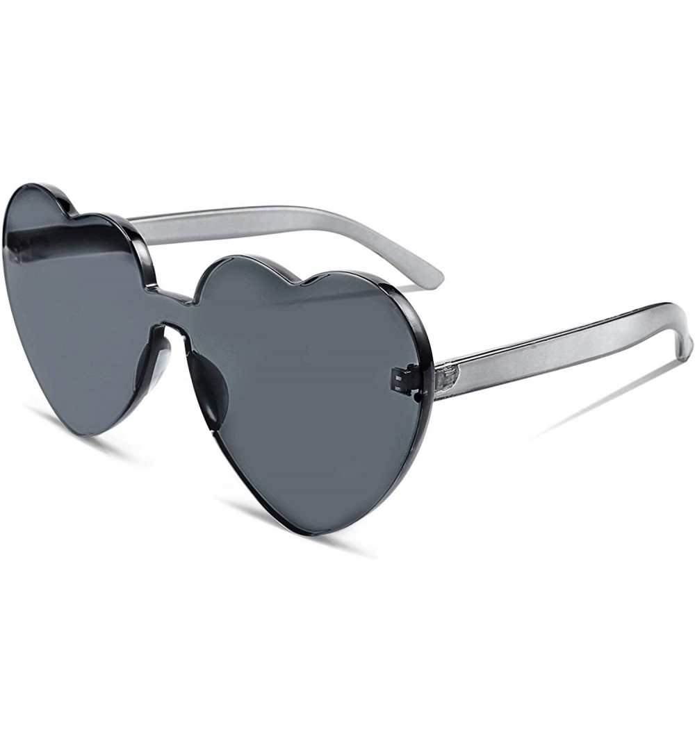 Round Rimless Heart Shaped Sunglasses Women One Piece Fashion Love Glasses B2419 - Grey - C518CMLS0GG $12.75