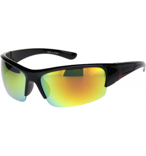 Sport Mens Colored Mirror Narrow Half Rim Sport Warp Sunglasses - Shiny Black Red Orange Mirror - CC18R5C7O9C $20.29