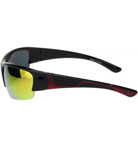 Sport Mens Colored Mirror Narrow Half Rim Sport Warp Sunglasses - Shiny Black Red Orange Mirror - CC18R5C7O9C $10.02