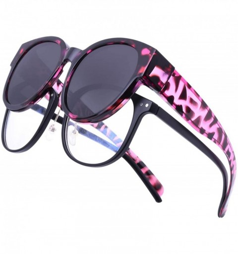 Oversized Oversized Wear Over Glasses Sunglasses Polarized Cat Eye Fit over Sunglasses for Women Men - Purple Leopard Frame -...