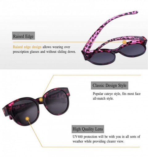 Oversized Oversized Wear Over Glasses Sunglasses Polarized Cat Eye Fit over Sunglasses for Women Men - Purple Leopard Frame -...