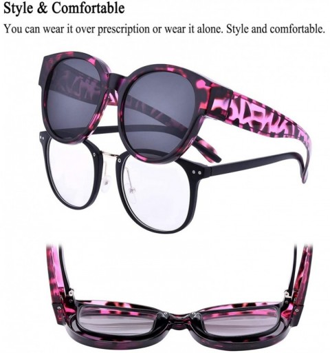 Oversized Oversized Wear Over Glasses Sunglasses Polarized Cat Eye Fit over Sunglasses for Women Men - Purple Leopard Frame -...