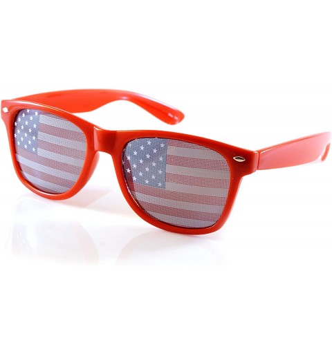 Wayfarer American Flag Lens Horn Rimmed Frame Sunglasses A204 - Red - CC18EXSUXIG $18.41