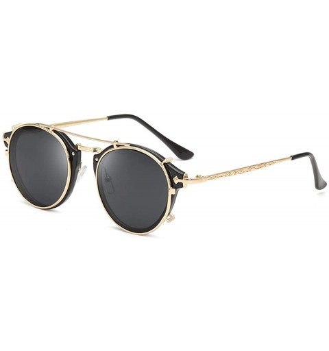 Round Clip On Sunglasses Steampunk Style and Round Mirrored Lens - D1 black Lens+gold Frame - CP17XE9MMDN $14.85