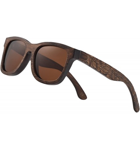Wayfarer Bamboo Wood Polarized Sunglasses For Men & Women - Temple Carved Collection - CN1895GM744 $26.16