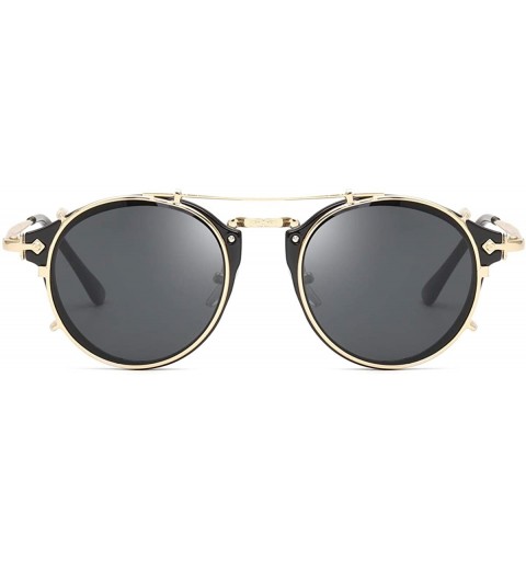Round Clip On Sunglasses Steampunk Style and Round Mirrored Lens - D1 black Lens+gold Frame - CP17XE9MMDN $14.85