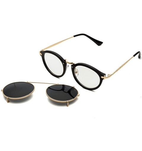 Round Clip On Sunglasses Steampunk Style and Round Mirrored Lens - D1 black Lens+gold Frame - CP17XE9MMDN $14.85