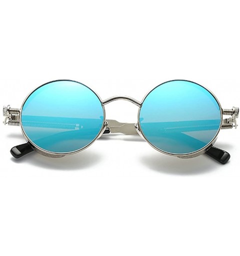 Round Men Women Retro Polarized Glasses Punk Round Metal UV400 Eyewear Sunglasses - Silver + Blue - C91884LT3QD $10.77