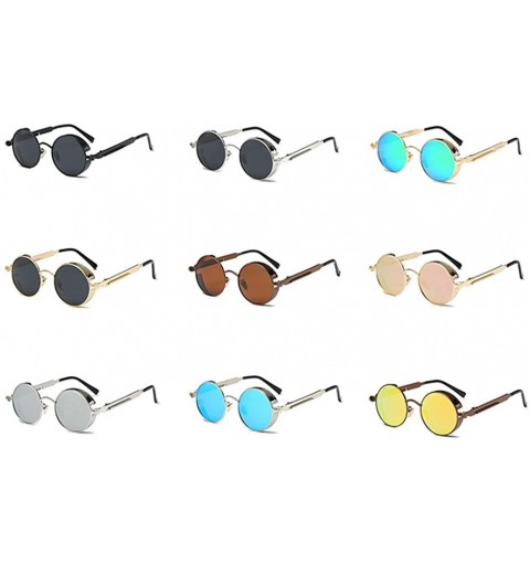 Round Men Women Retro Polarized Glasses Punk Round Metal UV400 Eyewear Sunglasses - Silver + Blue - C91884LT3QD $10.77