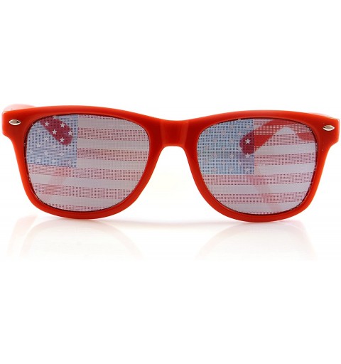 Wayfarer American Flag Lens Horn Rimmed Frame Sunglasses A204 - Red - CC18EXSUXIG $21.89