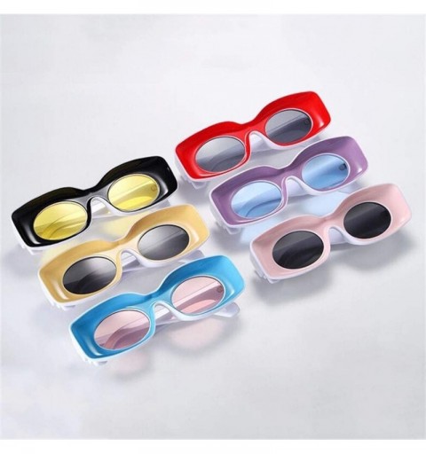 Oversized Retro Thick Frame Oversized Square Sunglasses Women Ladies Mirror Lens White Yellow Sun Glasses For Female - C01999...