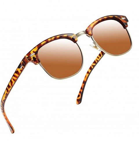 Semi-rimless Polarized Sunglasses for Men and Women Semi Rimless Frame Driving Sun Glasses - Tortoise Gold Rimmed / Brown Len...