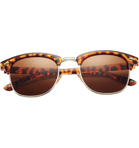 Semi-rimless Polarized Sunglasses for Men and Women Semi Rimless Frame Driving Sun Glasses - Tortoise Gold Rimmed / Brown Len...
