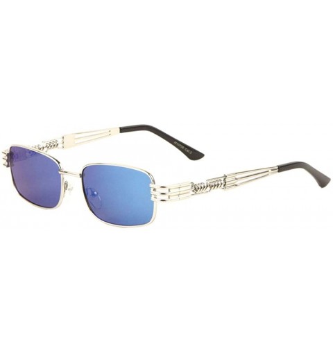 Rectangular Flat Rectangular Lens Metal Cut Spring Temple Sunglasses - Blue Silver - CJ197U6R6LR $13.13