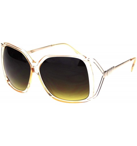 Rectangular Womens Butterfly Plastic Designer Metal Ribbon Arm Sunglasses - Beige Dark Brown - CO18LNMSU5L $18.15