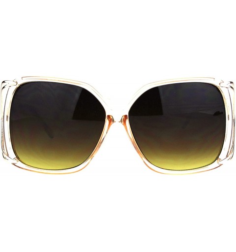 Rectangular Womens Butterfly Plastic Designer Metal Ribbon Arm Sunglasses - Beige Dark Brown - CO18LNMSU5L $19.48