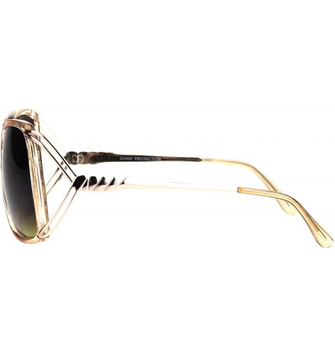 Rectangular Womens Butterfly Plastic Designer Metal Ribbon Arm Sunglasses - Beige Dark Brown - CO18LNMSU5L $19.48