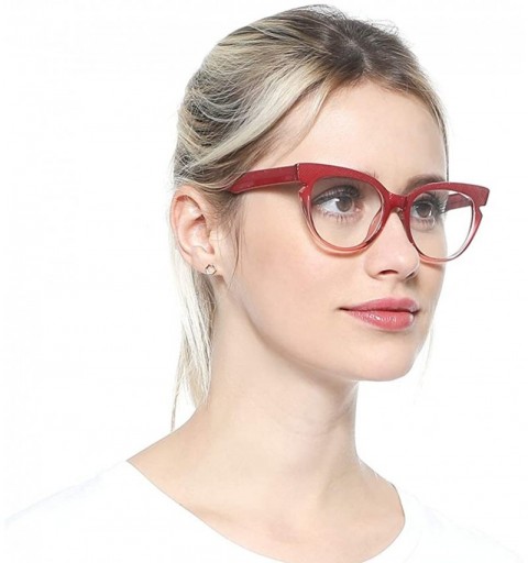Oversized Womens Hit Color Grid Pattern Cat Eye Reading Glass Eyeglass Frame - Red - C918IHUR7WT $13.67