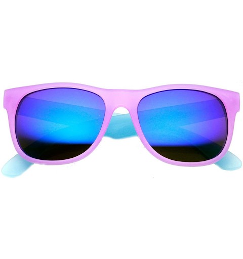 Wayfarer Frosted Colorful Two-Tone Frame Flash Mirror Lens Horn Rimmed Sunglasses - Purple-blue Ice - CM11XN6TQMN $21.03