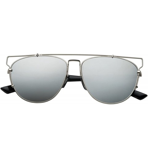 Aviator Futuristic Metal Contemporary Mirror Flat Lens Aviator Sunglasses - Silver Mirror - CZ12D7DP3BT $10.57