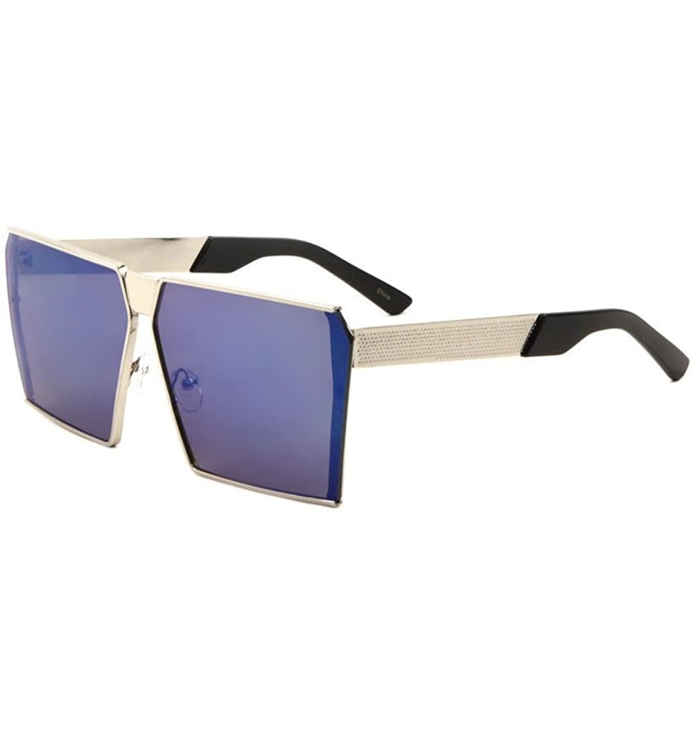 Square XXL Large Flat Top Oversized Square Shield Sunglasses - Silver Frame - CA187S66YYY $10.59