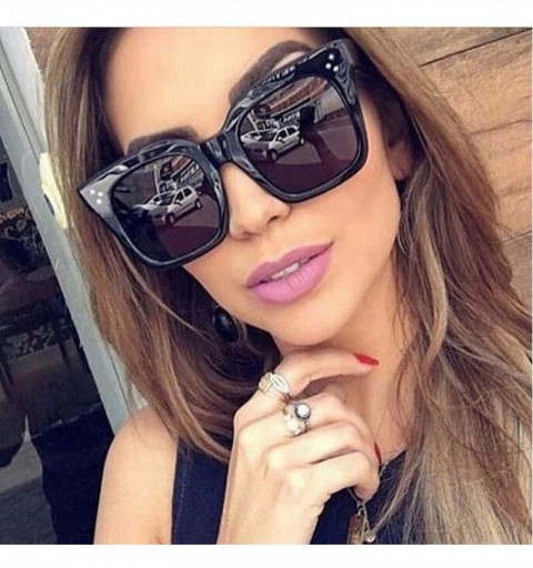 Aviator Top Eyewear Lunette Femme Women Luxury Brand Sunglasses Women Rivet Sun Glasse UV400 - Black - C718WE4AX0G $12.43