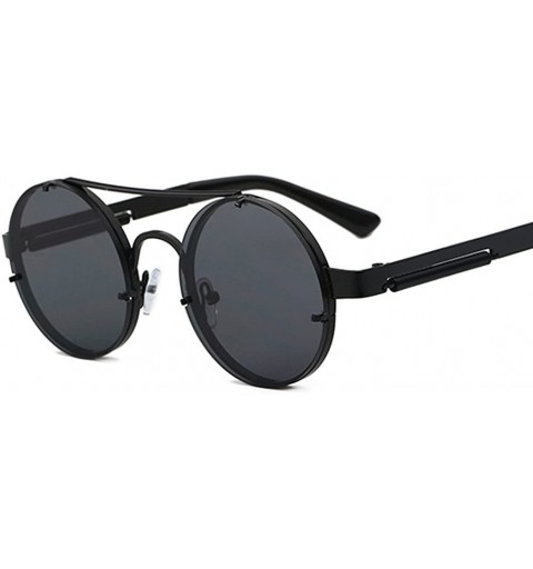 Round Retro Round Sunglasses Men Metal Frame Vintage Round Sun Glasses for Women - Full Black - CO18DXCKZWS $10.22