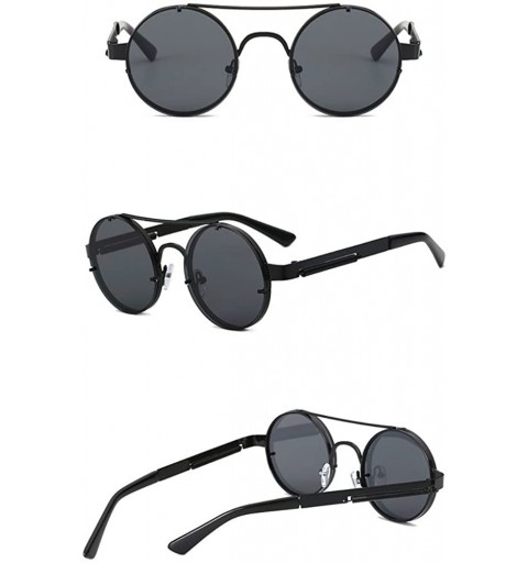 Round Retro Round Sunglasses Men Metal Frame Vintage Round Sun Glasses for Women - Full Black - CO18DXCKZWS $10.22