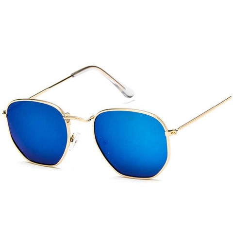 Oversized Polygonal Sunglasses Women Glasses Luxury Retro Metal Sun Vintage Mirror Oculos De Sol Feminino UV400 - Gold Blue -...