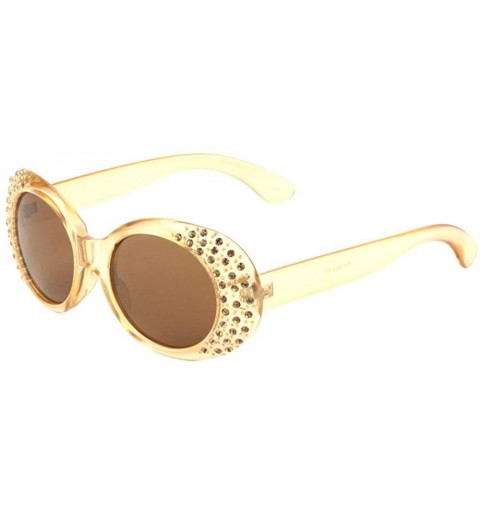 Oversized Oversized Oval Side Rhinestone Sunglasses - Brown Crystal - C219888YXNO $14.28