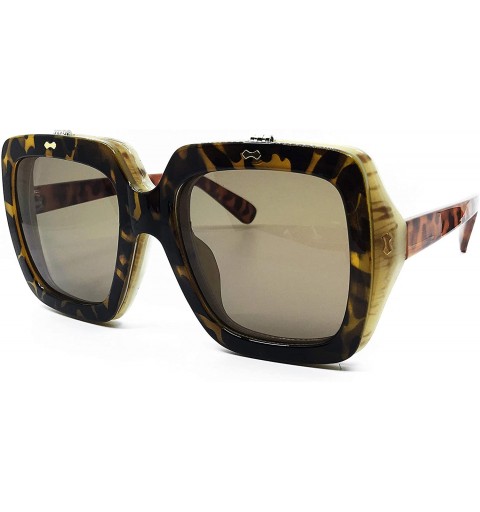Square 8020 Premium Oversize XXL Flip Up Steampunk Retro Vintage Bold Thick Frame Fashion Sunglasses - Brown - CH18HM6G89R $3...
