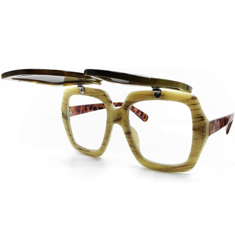 Square 8020 Premium Oversize XXL Flip Up Steampunk Retro Vintage Bold Thick Frame Fashion Sunglasses - Brown - CH18HM6G89R $1...