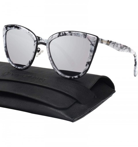 Oval Oversized Cateye Polarized Sunglasses - Designer Inspired Style for Women - with Mirrored Lens P1891 - CU17Z6KMIO0 $19.35