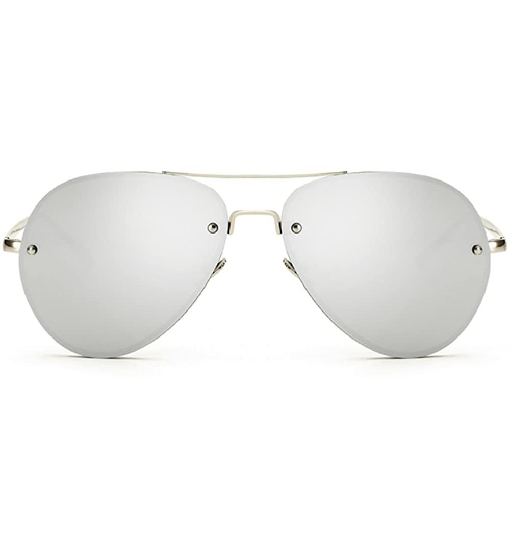 Rimless Oversized Aviator Sunglasses Vintage Retro Gold Metal Frame Colorful Lenses 62mm - Silver Mirror - C617YHXU77W $12.96
