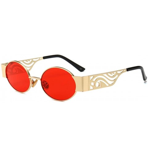 Rectangular Men's and women's Fashion Resin lens Oval Frame Retro Sunglasses UV400 - Gold Red - CH18NE3XEGX $14.03