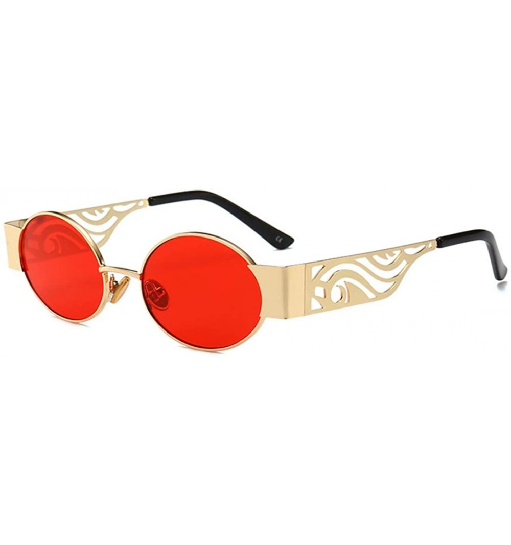 Rectangular Men's and women's Fashion Resin lens Oval Frame Retro Sunglasses UV400 - Gold Red - CH18NE3XEGX $14.03